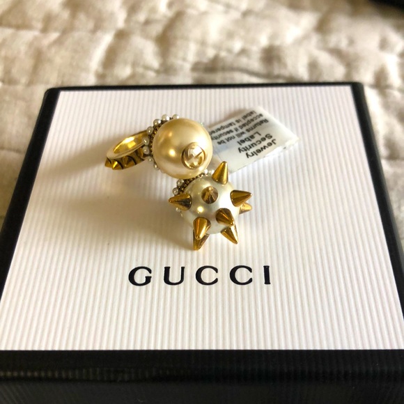 NWT Auth GUCCI Spike Pearl Gorgeous Ring. Size 6.